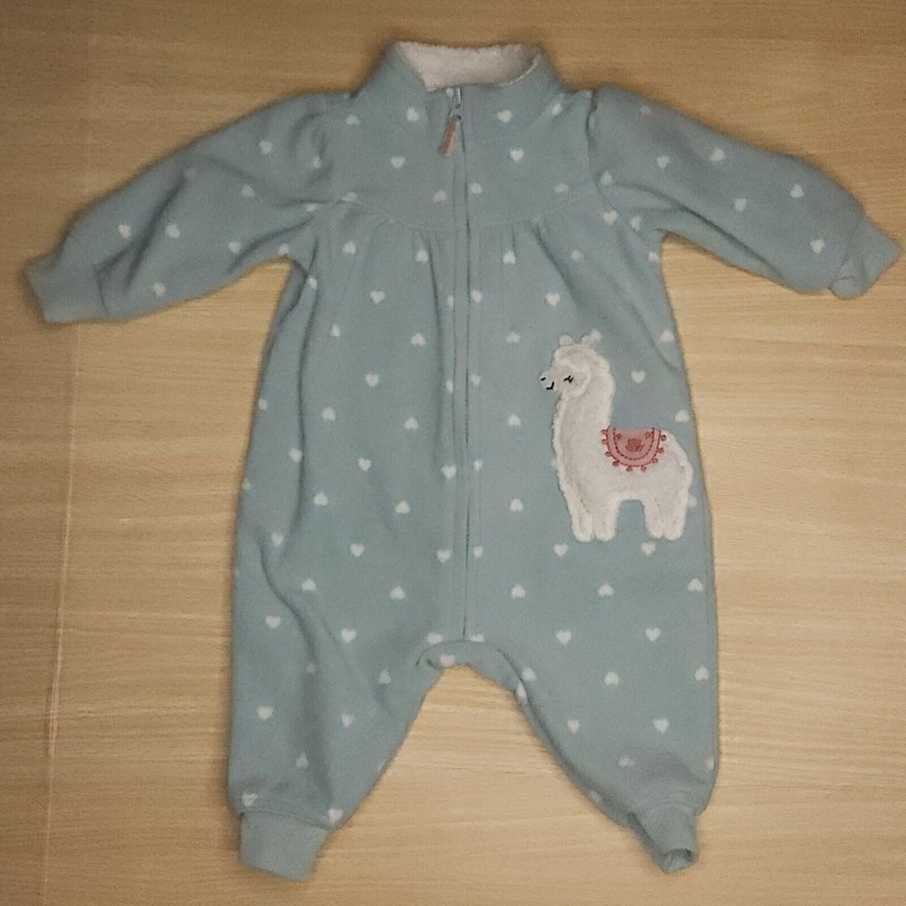 Child Of Mine Infant Girls Blue White Fleece Llama Pajamas 0-3 Months